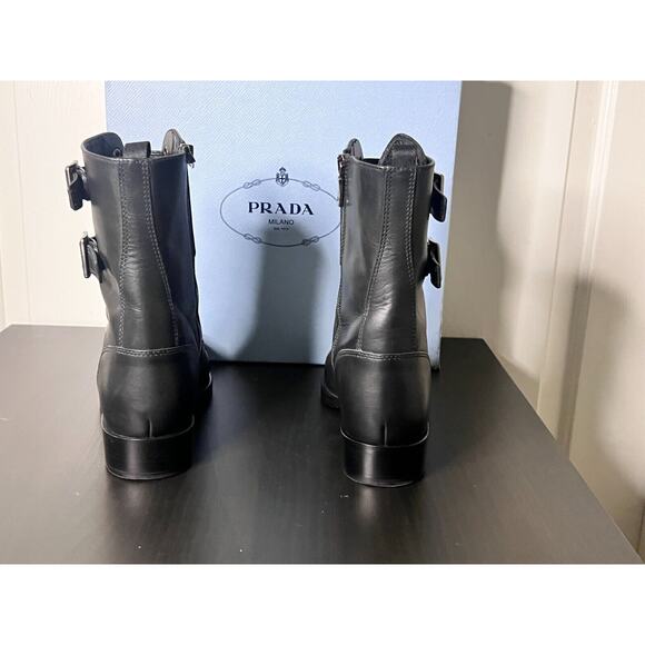 Authenic Rare Prada Calzature Donna Moto Ankle Nero Leather Boots 39 - Picture 4 of 5